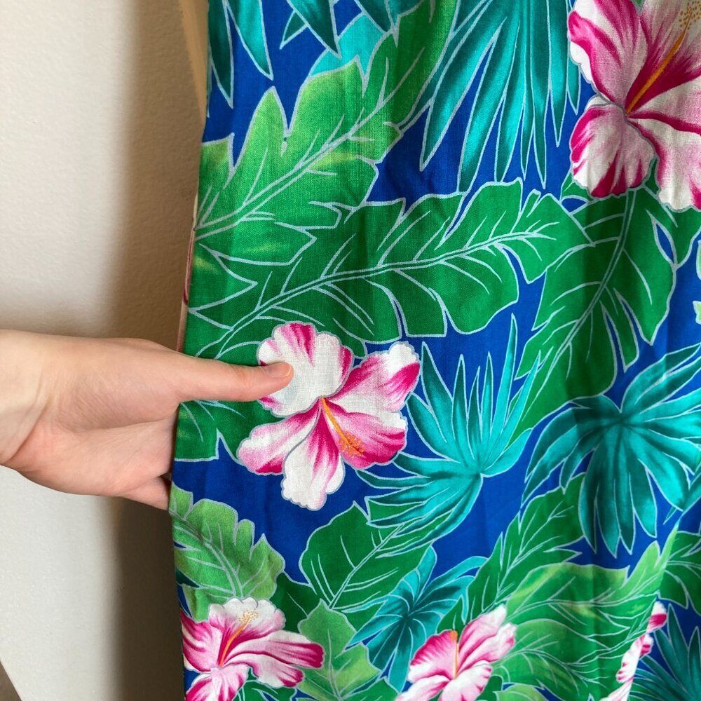 Hilo Hattie Blue & Green Tropical Floral Maxi Dress with Pink Flowers - Picture 5 of 8